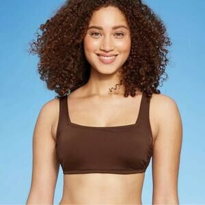 Kona Sol NWT Brown Square Neck Bikini Top Womens L Neutral Clean Girl Earthy